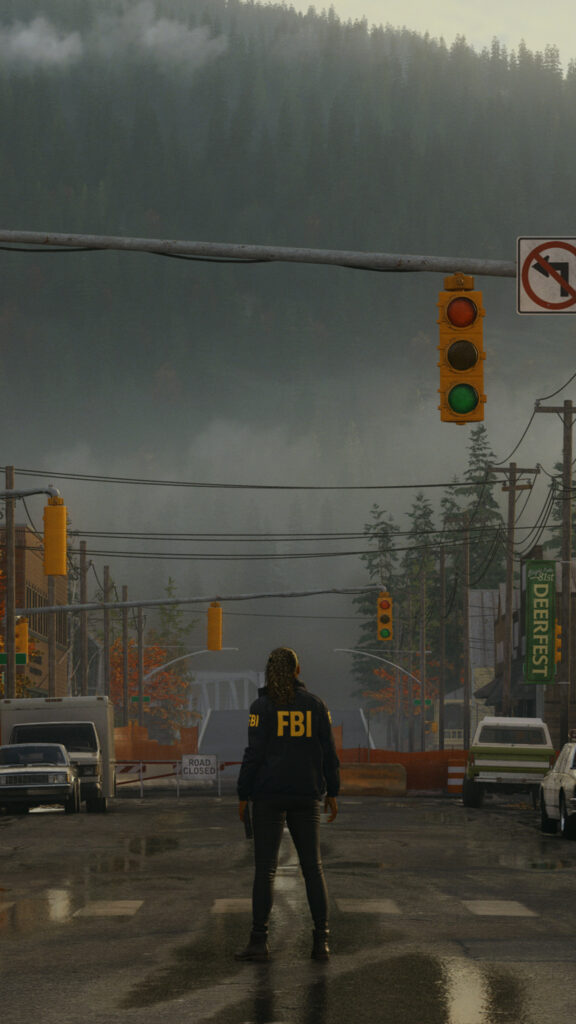 FBI Agent in Foggy Town Street Mobile Wallpaper