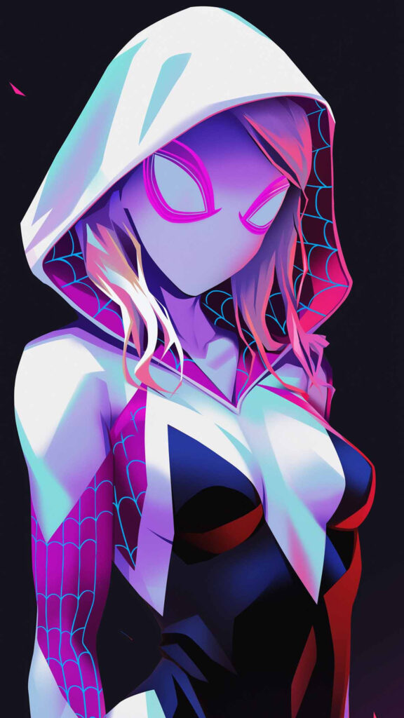 Spider Gwen Neon Aesthetic Illustration 4K Mobile Wallpaper