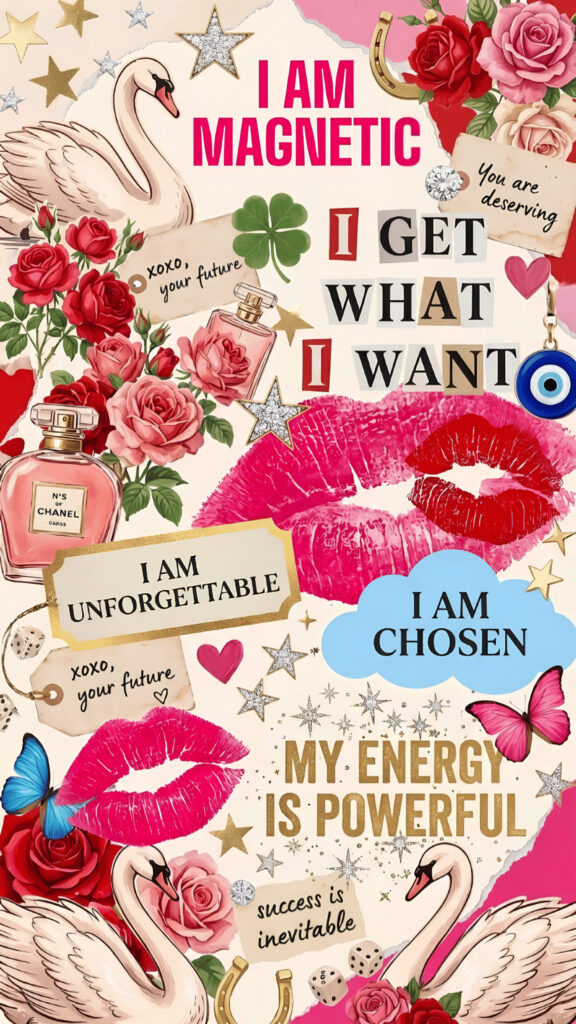 Aesthetic Manifestation Vision Board Collage for Abundance and Success Wallpaper