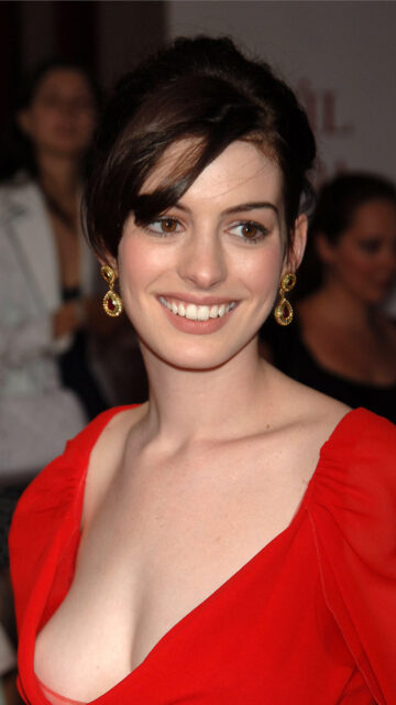 Anne Hathaway Red Dress Portrait Mobile Wallpaper