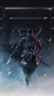 Dark Samurai Warrior in Snowy Landscape Mobile Wallpaper
