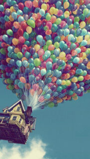 Floating House with Colorful Balloons Mobile Wallpaper