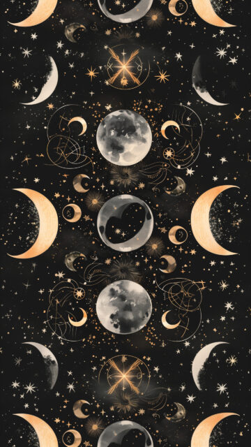 Celestial Moon Phases and Sacred Geometry Cosmic Energy Wallpaper