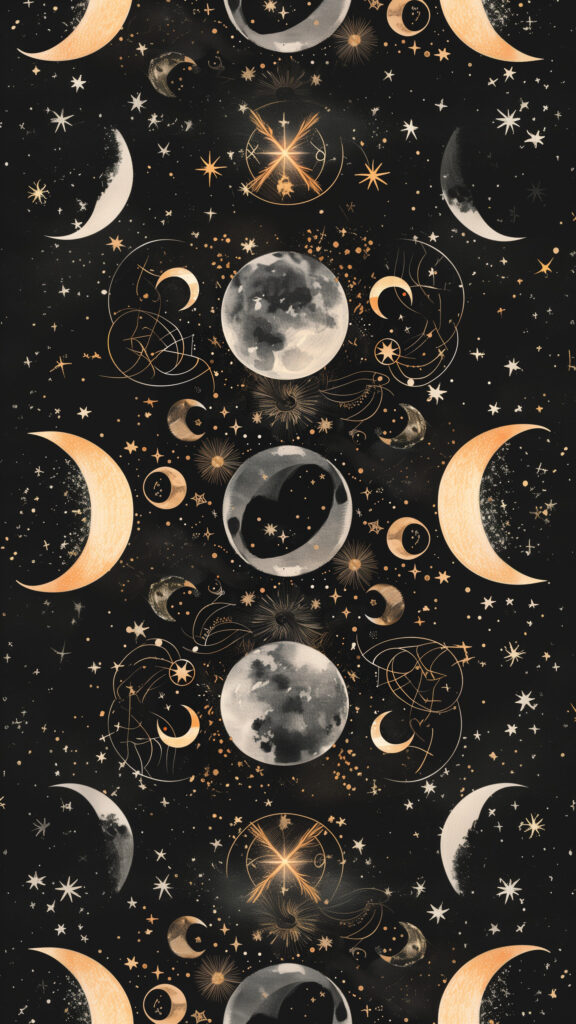 Celestial Moon Phases and Sacred Geometry Cosmic Energy Wallpaper