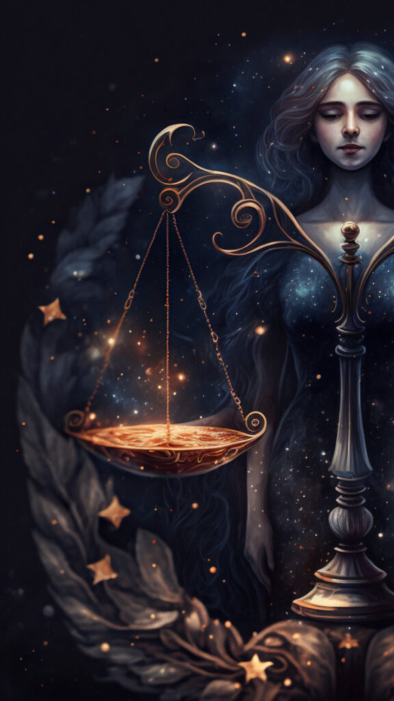 Celestial Libra Zodiac Balance and Harmonious Scales Aesthetic Wallpaper