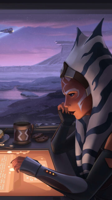Ahsoka Tano Sci-Fi Galaxy Desk Study Mobile Wallpaper