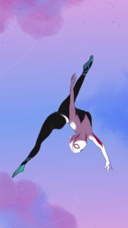 Spider-Gwen Mid-Air Dynamic Pose Minimalist Art Mobile Wallpaper