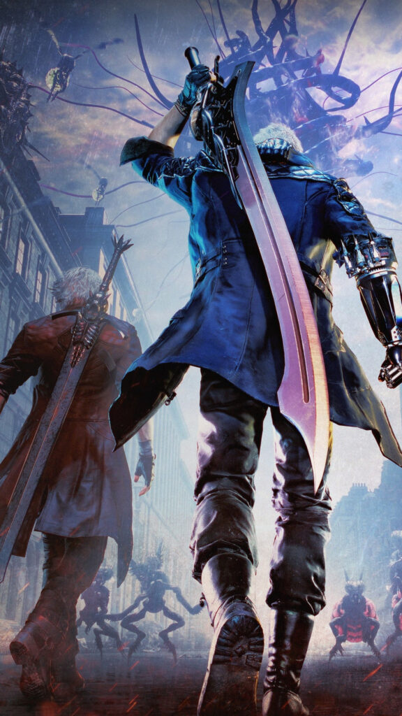 Devil May Cry 5 Nero and Dante Duel Action Mobile Wallpaper