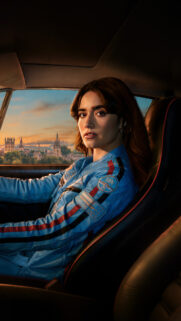 Portrait of a Woman in a Racing Jacket Mobile Wallpaper