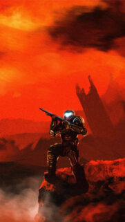 DOOM Slayer Standing on a Martian Cliff Mobile Wallpaper
