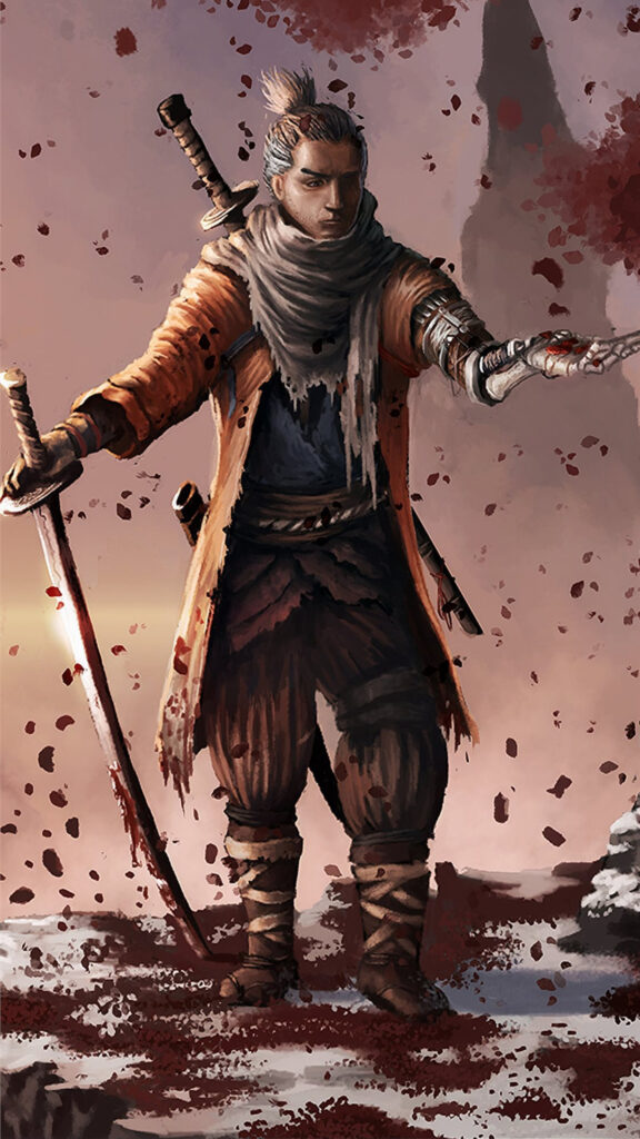 Shinobi Warrior Amidst Petals Mobile Wallpaper, Phone Wallpaper or 4K Wallpaper