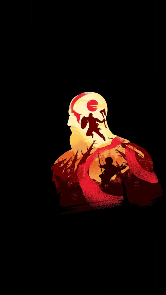 Kratos and Atreus Double Exposure Silhouette Mobile Wallpaper