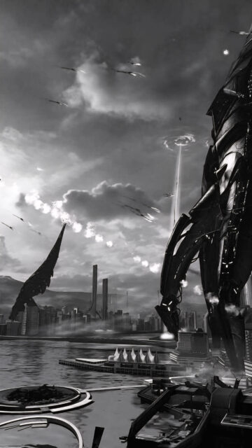 Futuristic Alien Invasion Cityscape 4K Wallpaper