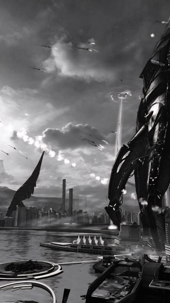 Futuristic Alien Invasion Cityscape 4K Wallpaper