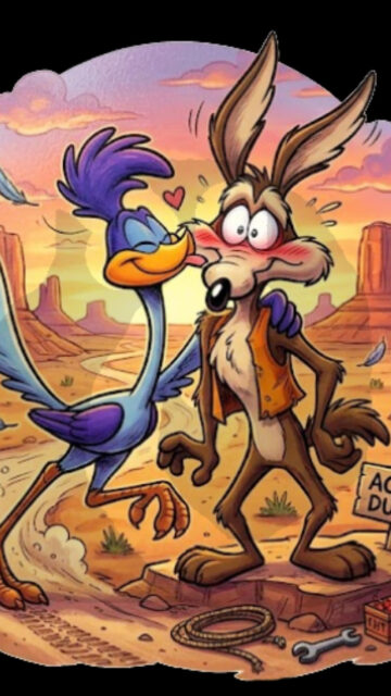 Wile E Coyote and Road Runner Whimsical Scene Mobile Wallpaper