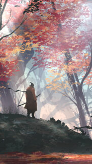 Wandering Ronin in Autumn Forest Mobile Wallpaper