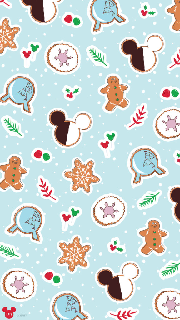Disney Holiday Gingerbread Cookie Pattern Mobile Wallpaper