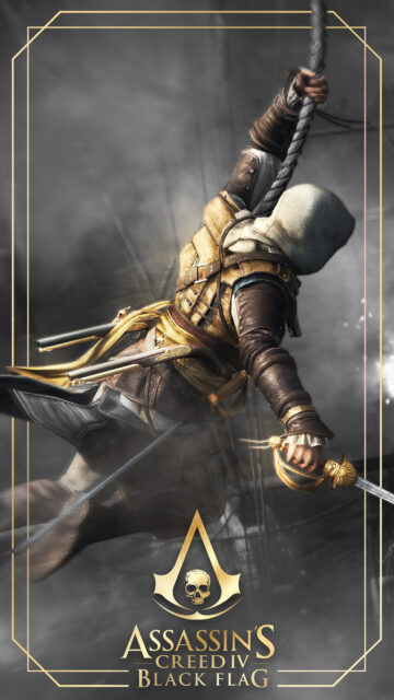 Edward Kenway Leaping with Sword Mobile Wallpaper