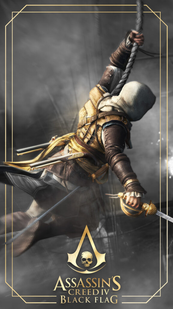 Edward Kenway Leaping with Sword Mobile Wallpaper