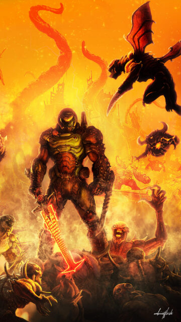 Doom Slayer Sentinel Energy Sword Mobile Wallpaper