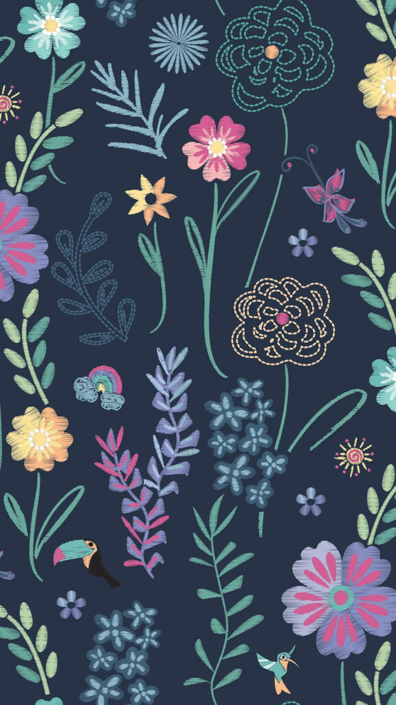Embroidered Floral Pattern Aesthetic Mobile Wallpaper