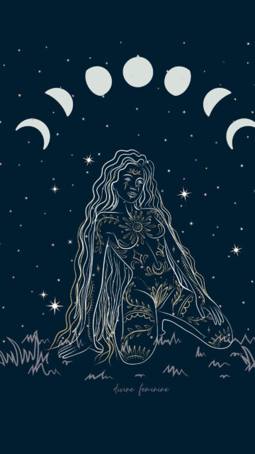 Divine Feminine Energy and Moon Phases Spiritual Aesthetic Wallpaper