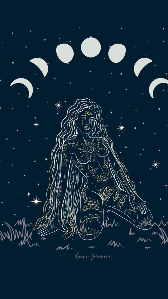 Divine Feminine Energy and Moon Phases Spiritual Aesthetic Wallpaper