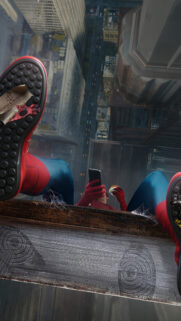 Spider-Man Relaxing on a Skyscraper Beam Mobile Wallpaper