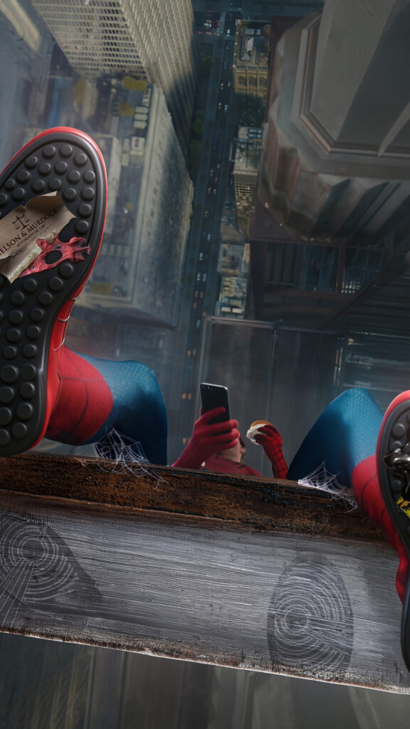 Spider-Man Relaxing on a Skyscraper Beam Mobile Wallpaper
