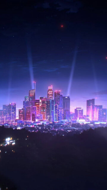 Vibrant Neon Los Angeles Skyline Mobile Wallpaper