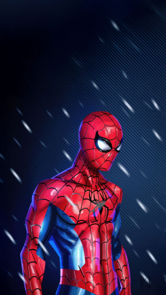 Spider-Man in the Rain Cinematic Mobile Wallpaper