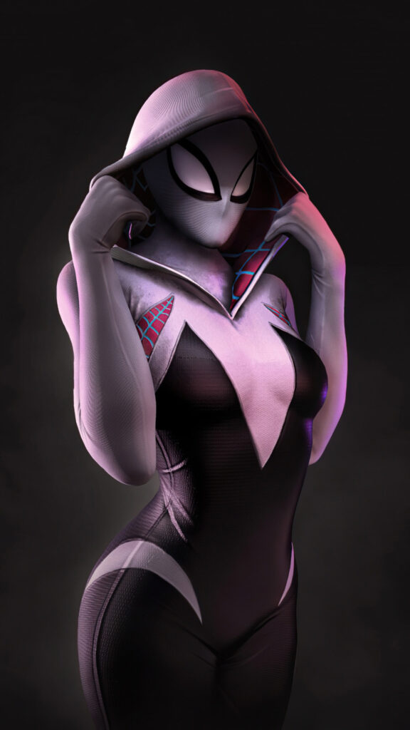 Spider-Gwen Hoodie Portrait 4K Mobile Wallpaper