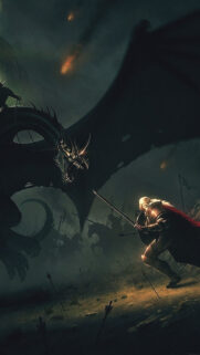 Dark Fantasy Knight Battling a Dragon Mobile Wallpaper