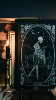 Cancer Zodiac Aesthetic Skeleton Illustration Dark Art Phone Wallpaper