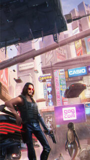 Cyberpunk City Street Scene Mobile Wallpaper