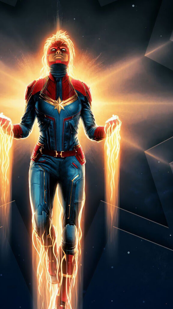 Captain Marvel Cinematic Power Glow Mobile Wallpaper