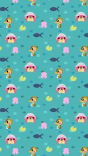 Animal Crossing Pastel Otters and Ducks Mobile Wallpaper