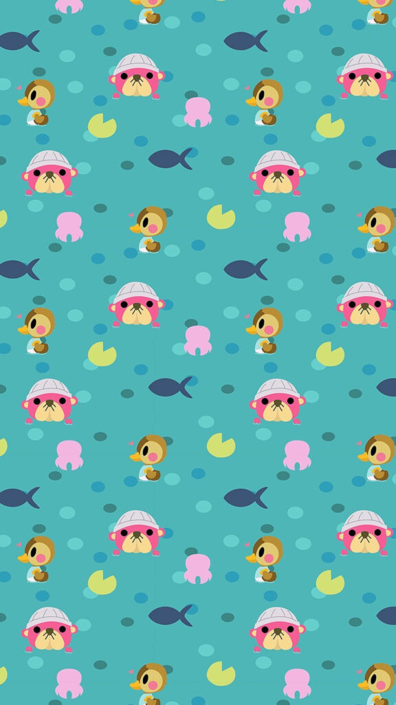 Animal Crossing Pastel Otters and Ducks Mobile Wallpaper