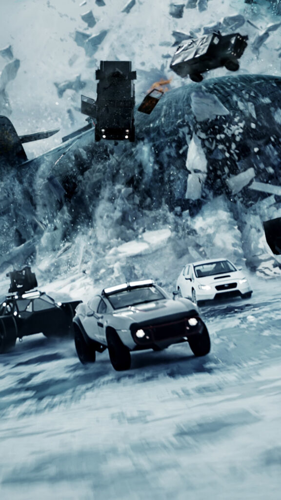 Action-Packed Fast and Furious Ice Chase Mobile Wallpaper