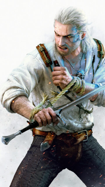Geralt of Rivia Combat Stance Fantasy Mobile Wallpaper