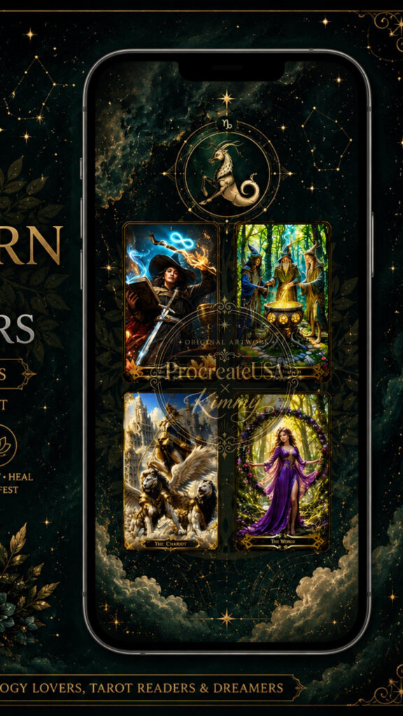 Capricorn Zodiac Manifestation and Tarot Aesthetic Phone Wallpaper