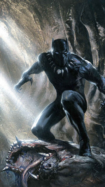 Black Panther Crouching Over Monster Digital Art Mobile Wallpaper