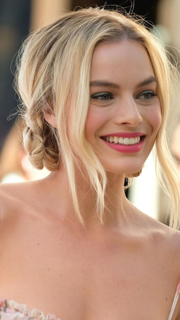Margot Robbie Radiant Smile Close-Up Portrait Mobile Wallpaper