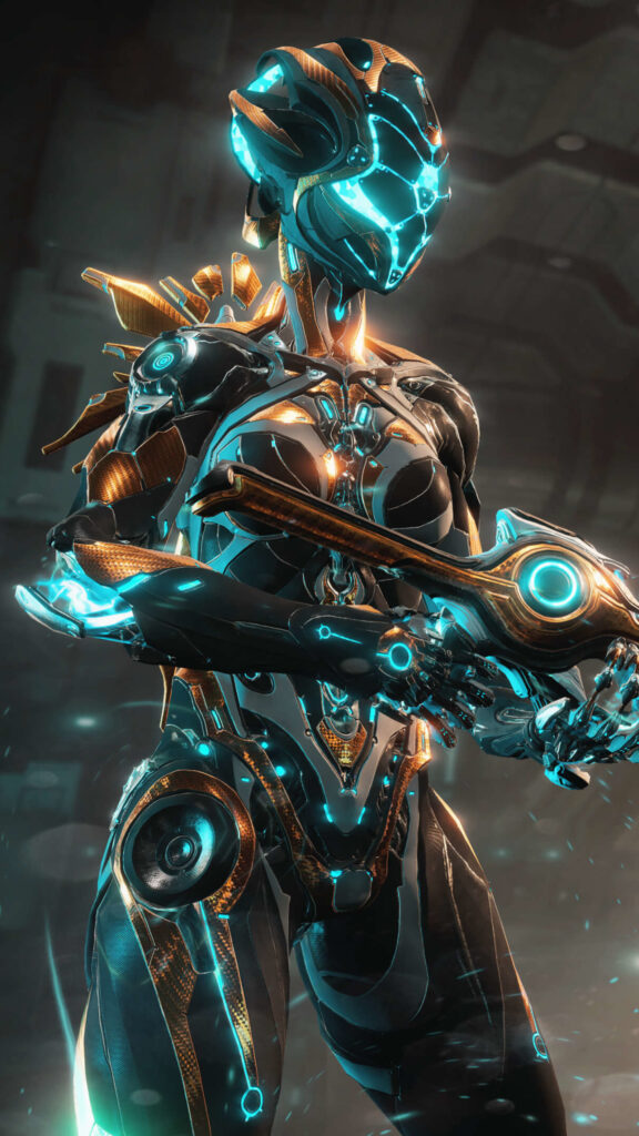 Cybernetic Warrior Neon Gold Mobile Wallpaper