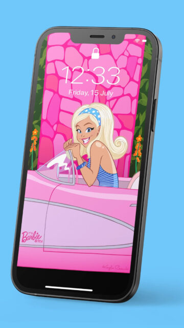 Retro Cartoon Barbie in Pink Car Mobile Wallpaper