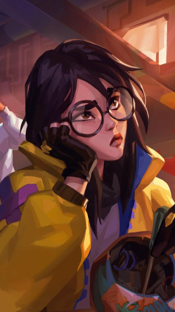 Anime Style Young Woman with Glasses Mobile Wallpaper