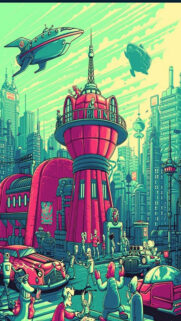 Futurama Cityscape Art High Definition Mobile Wallpaper