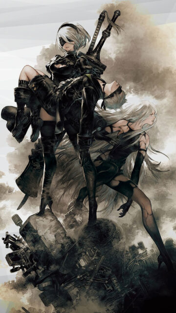 Nier Automata Characters 2B and A2 Portrait Mobile Wallpaper