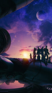 Guardians of the Galaxy Cast Sunset Space Mobile Wallpaper