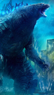Ferocious Godzilla Roaring in the City Night Mobile Wallpaper